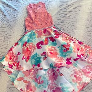 Girls Coral/Floral Dress